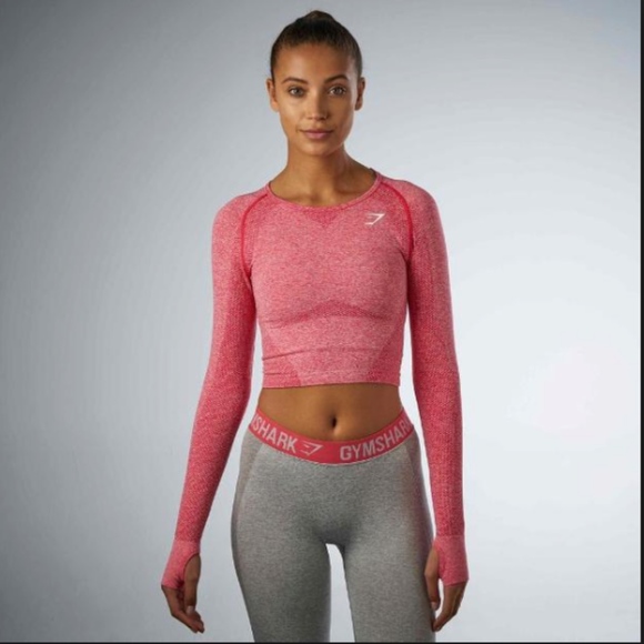 Gymshark Tops - Gymshark Seamless Long Sleeve Crop Top Pink Large